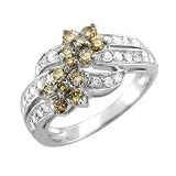 14k Two Tone Gold Flower White and Chocolate Brown Diamond Ring / Band, Size 7 (HI, I, 1.12 carat)