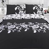 Kensington Black & White Floral Super King Size Duvet Quilt Cover Bedding Set