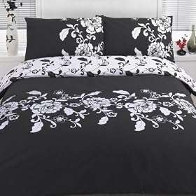Kensington Black & White Floral Super King Size Duvet Quilt Cover Bedding Set