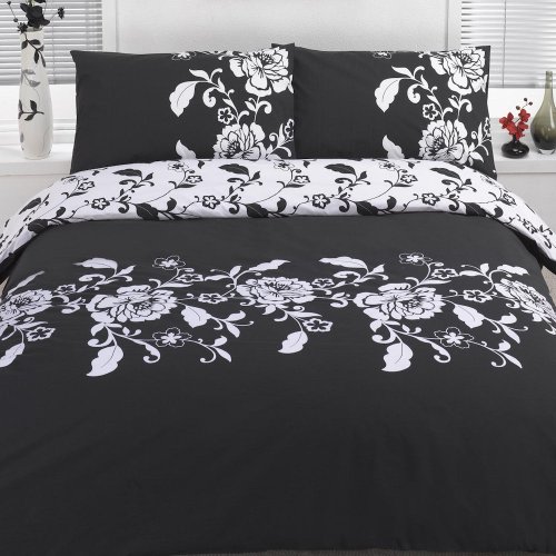 Kensington Black & White Floral Super King Size Duvet Quilt Cover Bedding Set