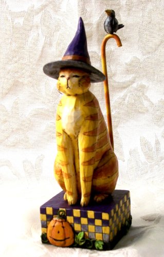 Jim Shore Cat with Witch Hat and Cane Tail Figurine