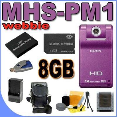 Sony Webbie MHS-PM1 HD Camcorder Violet 8GB BigVALUEInc Accessory Saver BK1 Battery Bundle.