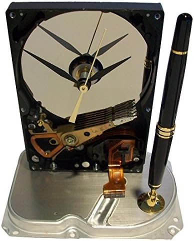 Pen Holder Hard Drive Clock, Awesome Metallic Gold. Cool Office Gift, Teacher Gift, Techie Gift, Business Award.
