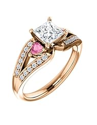 14K Rose Gold Princess Cut Diamond and Pink Sapphire Ring -- LIFETIME WARRANTY
