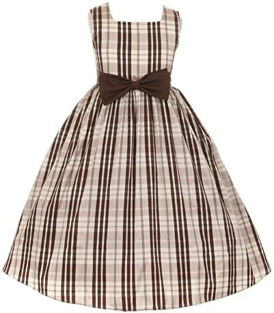 Little Girls Brown Plaid Taffeta Bow Easter Special Occasion Dress 6