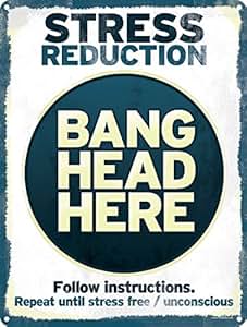 Amazon.com - Stress Reduction Bang Head Here Tin Sign 30.5x40.7cm