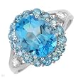 Ring With 4.40ctw Precious Stones - Genuine Diamonds, Topazes Well Made in 14K White Gold - Certificate Available.