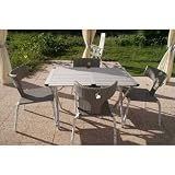 ENSEMBLE TABLE EN ALUMINIUM + 4 CHAISES FACON ROTIN