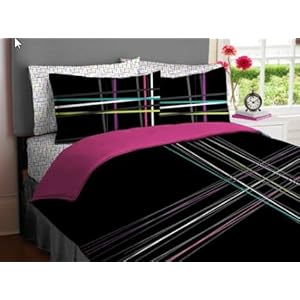 Black, Pink & Green Teen Queen Comforter Set (7 Piece Bed In A Bag)