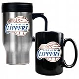 NBA Los Angeles Clippers Stainless Steel Travel Mug & Black Ceramic Mug Set - Primary Logo