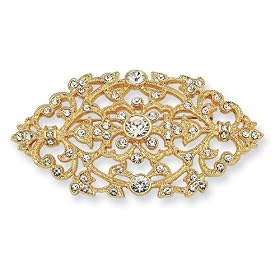 Gold-plated Swarovski Crystal Floral Brooch Pin - JewelryWeb