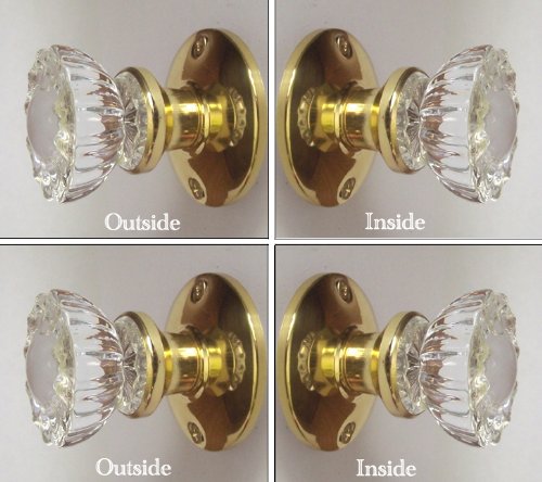 Two Sets - Perfect Reproduction of the 1920 Depression Crystal Glass FRENCH DOOR Knob Sets - Each lot contains all the hardware Two Sets - Perfect Reproduction of the 1920 Depression Crystal Glass FRENCH DOOR Knob Sets - Each lot contains all the hardware