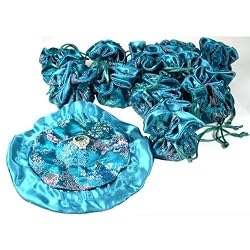 12 Green Brocade Jewelry Pouches Drawstring Gem Necklace Bags 8"