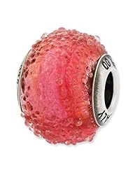Sterling Silver s Italian Pink & Orange Textured Glass Bead by Reflection Beads, Best Quality Free Gift Box Satisfaction Guaranteed
