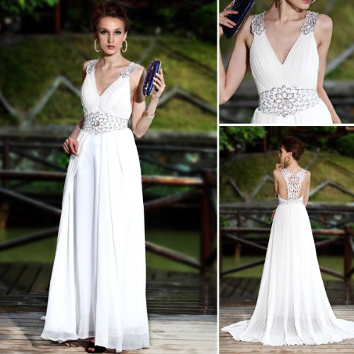 Sleeveless Sweep/Brush Train Chiffon Beaded Pleated Evening Dress, Wedding Dress, Bridal Gown, 38852 L