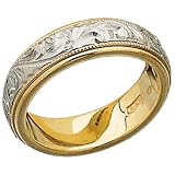 Men's Platinum and Gold Hand Engraved Wedding Band
