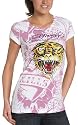 Ed Hardy Women's Tiger Multiprint Short Sleeve Specialty Tee