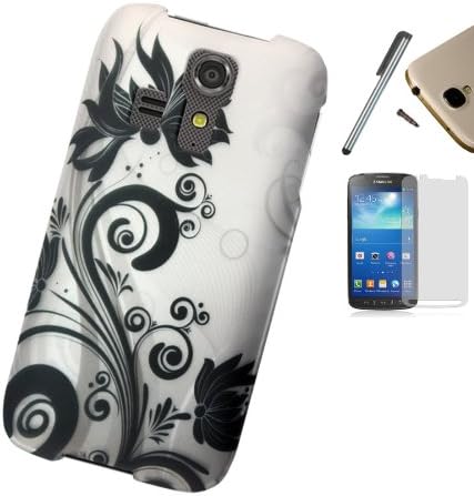 For Kyocera Hydro Icon C6730 (Boost Mobile) Hard Case Snap On Cellphone Plastic Cover + [WORLD ACC] TM Brand LCD Screen Protector + Silver Stylus Pen + Black Dust Cap Free Gift (Rubberized Image Black Vine)