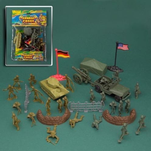 DELUXE 40 PIECE PLASTIC ARMY PLAY SET MEN - ~ 1/32nd FIGURES - JEEP TANK BUNKERS FIELD GUN FLAGS &amp; MORE!