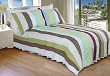 [The Tahiti] 100% Cotton 2PC Vermicelli-Quilted Striped Patchwork Quilt Set (Twin Size)