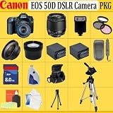 Canon EOS 50d 15.1mp SLR Digital Camera (Includes Manufacturer's Supplied Accessories) with 28-80mm Lens + Huge Accessories Package Including Wide Angle Macro Lens + 2x Telephoto + 3 Pc Filter Kit + 8gb Sdhc Memory Card + 2x Extended Life Batteries + Carrying Case + Tripod & Much More !!