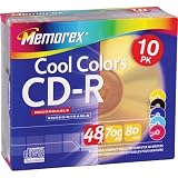 Memorex 700MB/80-Minute 48x CD-R Media (Cool Colors, 10-Pack with Slim Jewel Cases)