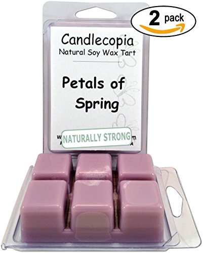 Candlecopia Petals of Spring 6.4 oz Scented Wax Melts - A fresh spring floral fragrance with top notes of freesia and jasmine, followed by middle notes of lily of the valley and honeysuckle, rounded out with base notes of plum and raspberry - 2-Pack of naturally strong scented soy wax cubes throw 50+ hours of fragrance when melted in Scentsy®, Yankee Candle® or standard electric tart warmer