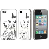 Blanc Et Argent Papillon Fleur Mod�le Dur Dos Hybride Etui Pour Apple IPhone 4 4G