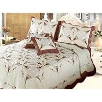 DaDa Bedding Classic Cotton Quilt Set Cal King Patchwork 5 Pieces, Ivory