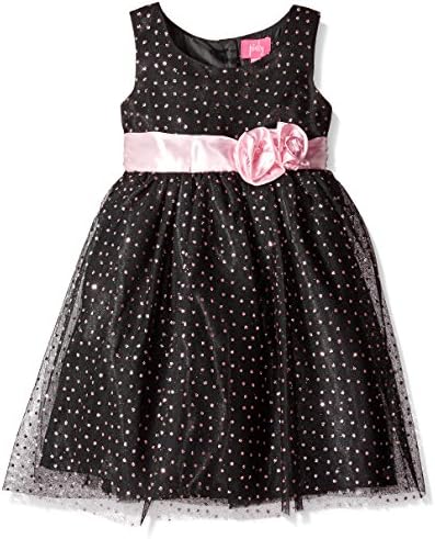 Pinky Pink Little Girls' Sleeveless Glitter Mesh Dress with Flower, Black/Blush, 6