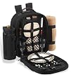 Picnic At Ascot 004Xblk-L London Backpack For 2 With Blanket- Black W-Plaid Napkins