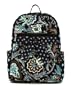 Belvah Quilted Backpack Purse - Blue Floral Paisley in Chocolate Brown (11" X 12" X 4.5") **NOT Vera Bradley Backpack**