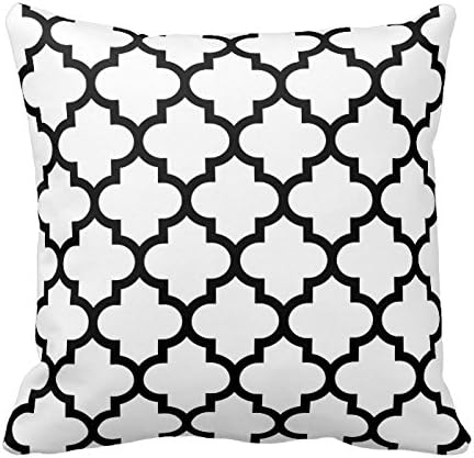 Cotton Square Decorative Throw Pillow Case Cushion Cover White And Black Quatrefoil Pattern Pillow Cover 16" x 16"