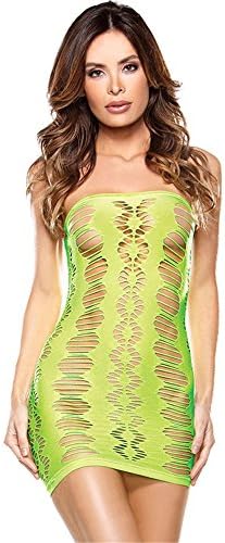 Neon Green Sexy See-through Cutout Seamless Chemise Dress One Size