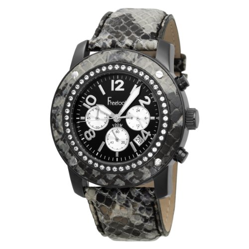 Freelook Unisex HA1711B-1 Alpina Black Dial Silver Subdial Black/Gray Snake Skin Band Watch
