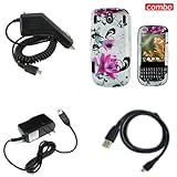 Palm Pixi CDMA Sprint Combo Red Flower on White Design Protective Case Faceplate Cover + Rapid Car Charger + Home Wall Charger + USB Data Charge Sync Cable for Palm Pixi CDMA Sprint