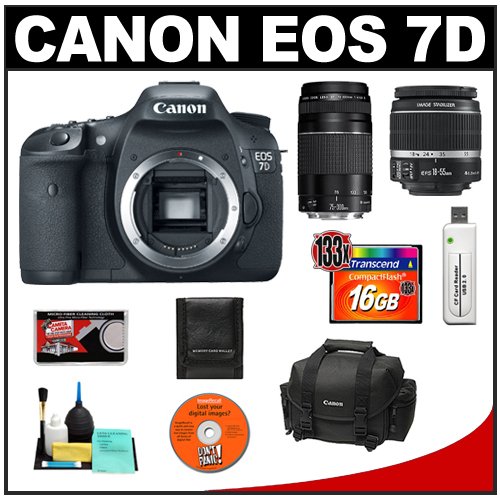 Canon EOS 7D Digital SLR Camera Body + Canon 18-55mm IS Lens + Canon 75-300mm III Lens + 16GB Card + Canon 2400 DSLR Gadget Bag Case + Accessory Kit