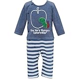 2016年 秋冬 はらぺこあおむし リンゴさがら刺しゅう ボーダー 裏起毛 カバーオール THE WORLD OF ERIC CARLE ネイビー◇80cm