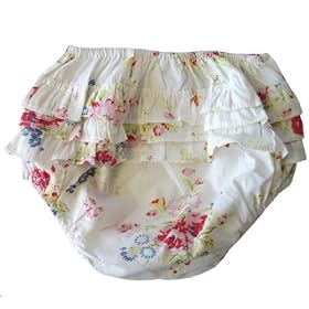 Powell Craft White mixed Floral Print Babies Flowery Frilly Knickers / Bloomers - To fit age 1-2 approx.