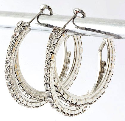 Fabulous Double Hoop Crystal Earrings, Leverback (Silver)