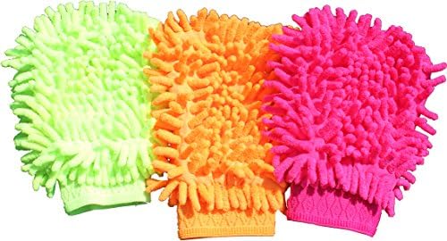 JeeJyeJoe Microfiber Cleaning Mitt Set of 3 Pack - Green Orange Pink