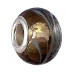 Pandora Style Charm Bead (Z258) Murano Style Glass (13mm x 10mm) (fits Troll too) ~ Smoky Quartz (Brown) with White Flower Etching