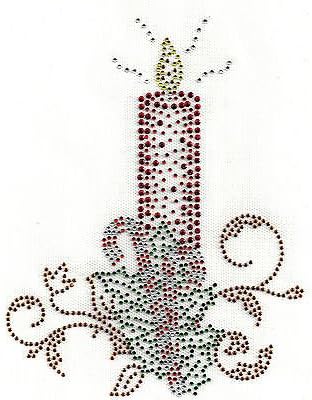 CHRISTMAS CANDLE W/CANDY CANES & SCROLLS/Rhinestone Transfer/Holidays, Decor