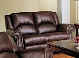 Recliner Loveseat Sofa Nail Head Trim in Dark Brown Leather