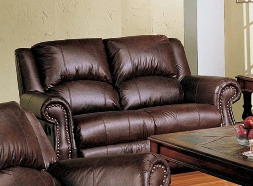 Recliner Loveseat Sofa Nail Head Trim in Dark Brown Leather
