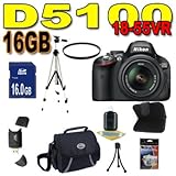 Nikon D5100 16.2MP CMOS Digital SLR Camera with 18-55mm f/3.5-5.6 AF-S DX VR Nikkor Zoom Lens BigVALUEInc Accessory Saver 16GB Filters Bundle