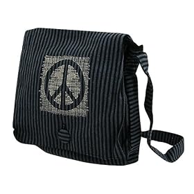 Cotton Stripe Peace Messenger Bag-Black Navy