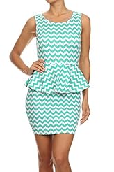 Polyester/Spandex Peplum Chevron Print  Dress