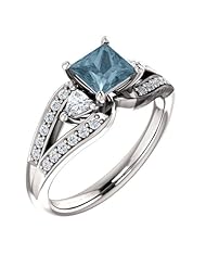 10K White Gold Princess Cut Blue and White Diamond Ring -- LIFETIME WARRANTY