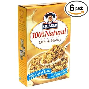 Quaker 100% Natural Granola Cereal, Oats and Honey, 14-Ounce Boxes (Pack of 6) by Quaker